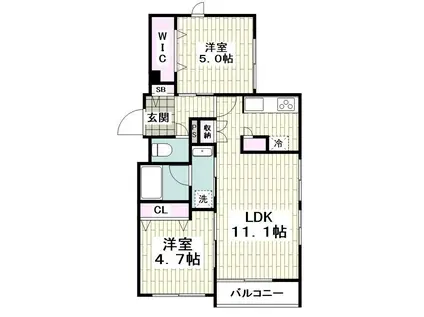 フォルトゥーナ雪ノ下(2LDK/2階)の間取り写真