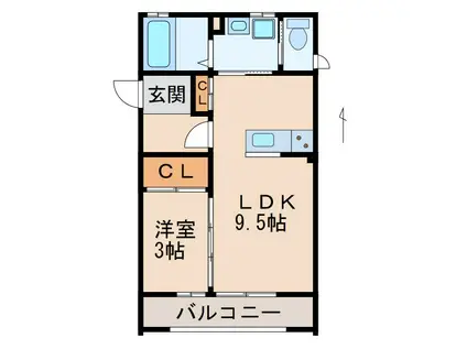  ローズモア(1LDK/3階)の間取り写真