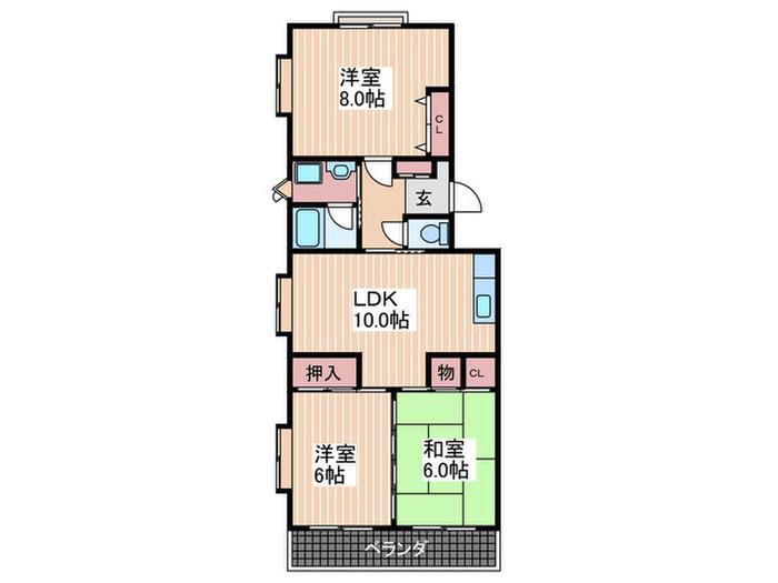 ミリオンハイム東昭和(3LDK/3階)の間取り写真