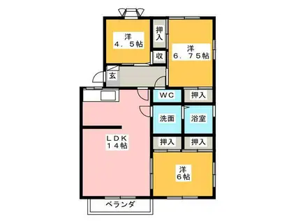 コモンシティ千代田 D棟(3LDK/2階)の間取り写真