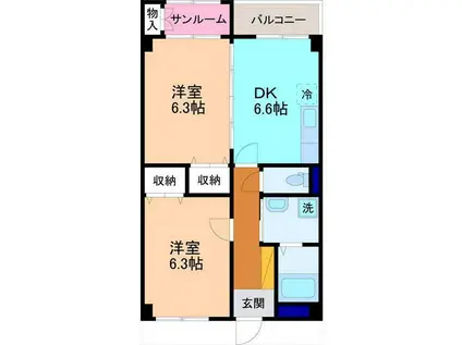 コンブリオ(2DK/2階)の間取り写真