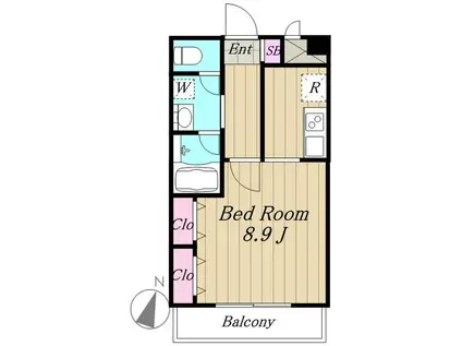 ベルフォンテ弦巻(1K/2階)の間取り写真