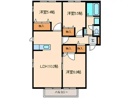 サンビレッヂM五番館(3LDK/2階)の間取り写真