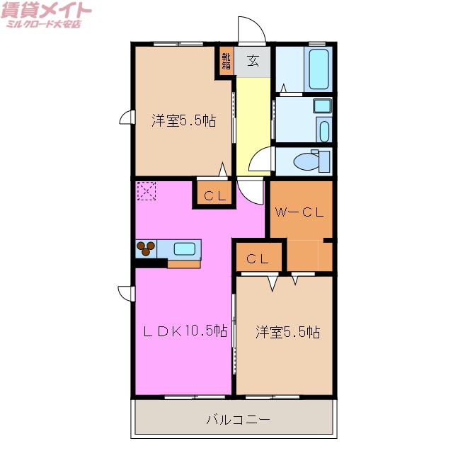 ディアコート(2LDK/1階)の間取り写真