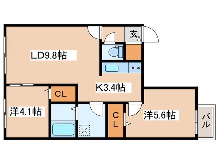 カオン山鼻(2LDK/3階)の間取り写真