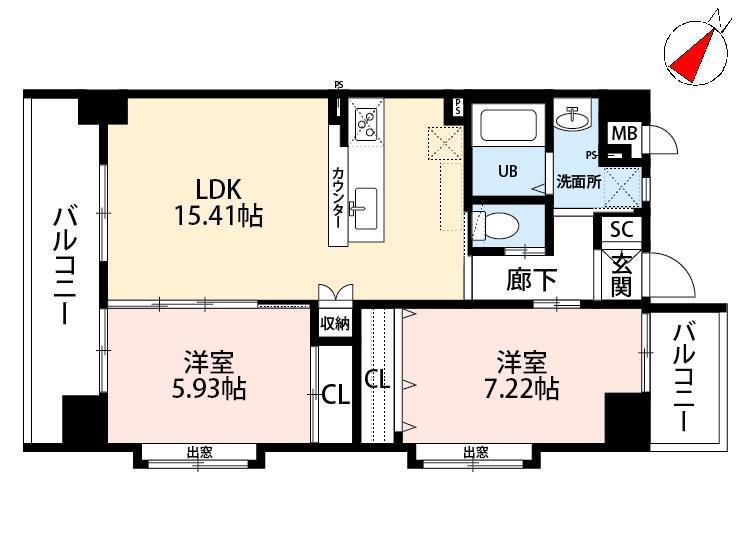 ウィングス穴生(2LDK/3階)の間取り写真