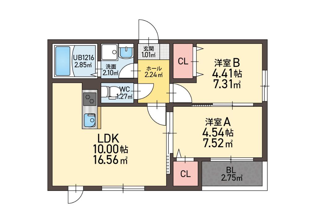 レガリア西町(2LDK/1階)の間取り写真
