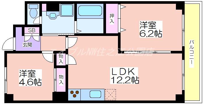 パティオ北加賀屋(2LDK/3階)の間取り写真
