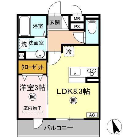 クレール八乙女(1LDK/3階)の間取り写真