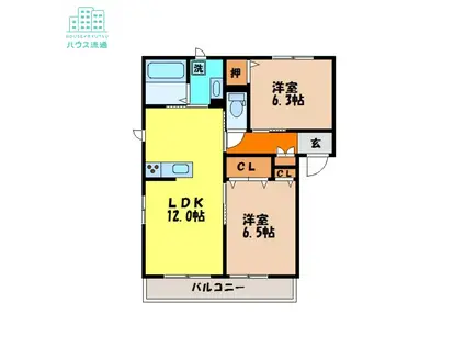 シャーメゾンさくら野(2LDK/3階)の間取り写真