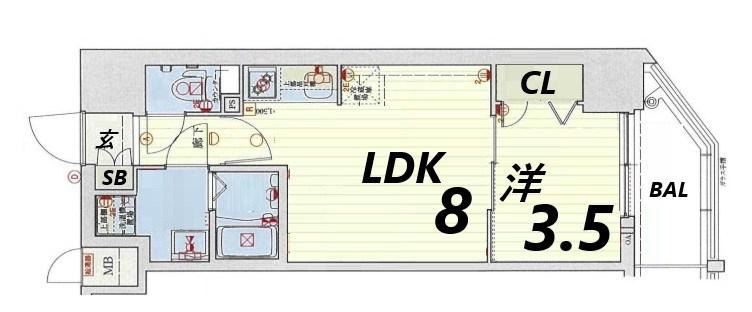 スワンズシティ神戸湊川(1LDK/9階)の間取り写真