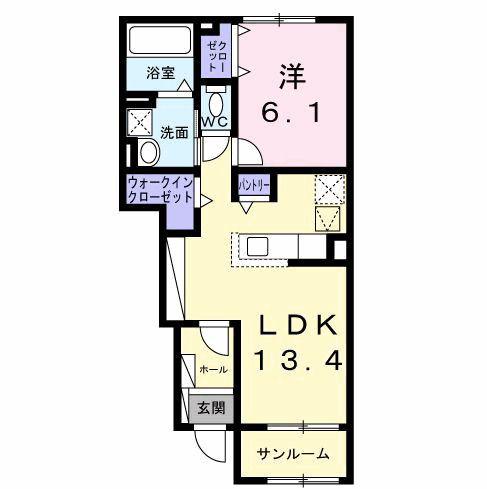 レスポワール B(1LDK/1階)の間取り写真