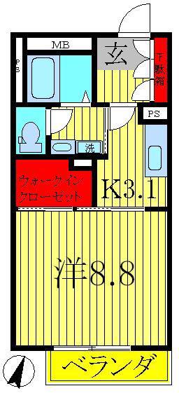 ワンボナール(1K/1階)の間取り写真