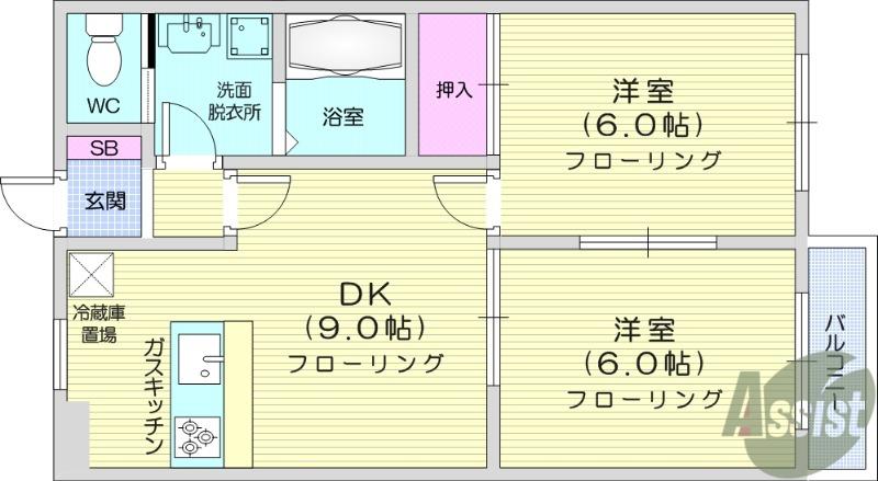 スプリングコートⅢ(2DK/2階)の間取り写真
