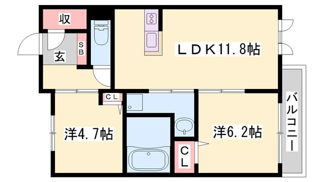フェリーチェ(2LDK/3階)の間取り写真