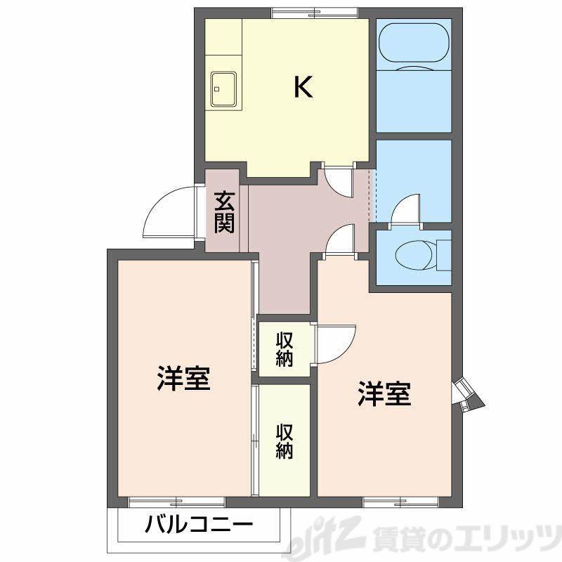 ホワイティハイツ C棟(2K/2階)の間取り写真