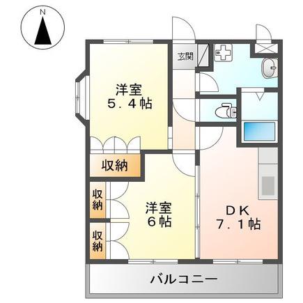 グリーングランデ II(2DK/1階)の間取り写真