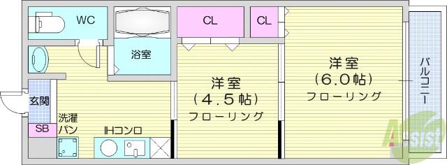 ヴァンクール小田原(2K/2階)の間取り写真