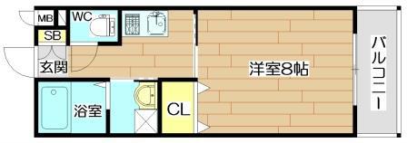 フェリーチェ真上II(1K/2階)の間取り写真