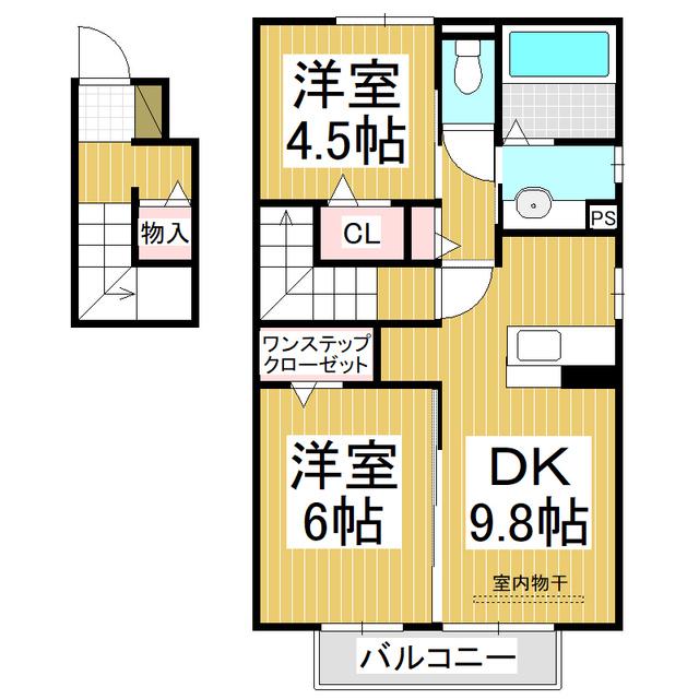 CASA日和(2DK/2階)の間取り写真