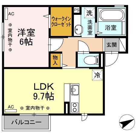 シャローム中ノ橋(1LDK/2階)の間取り写真