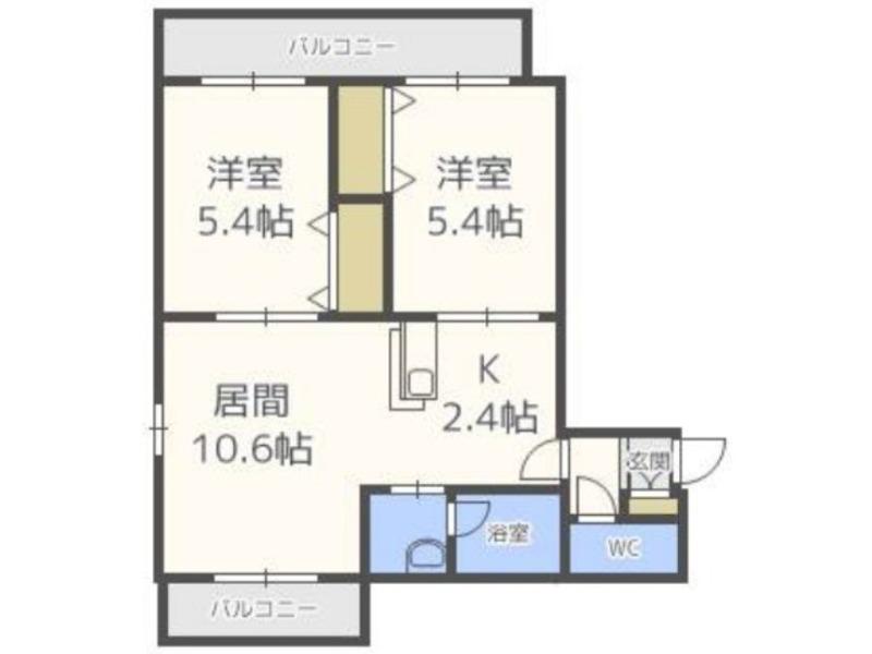 そふぃおーね円山北二条(2LDK/2階)の間取り写真