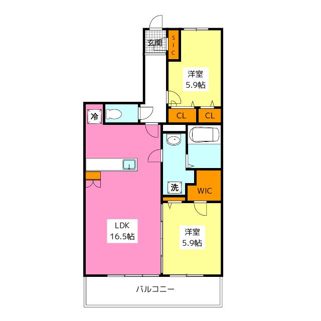 プレア次郎丸 A棟(2LDK/2階)の間取り写真