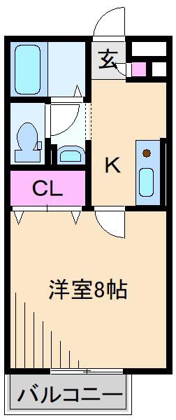 アムール大倉山 B棟(1K/1階)の間取り写真