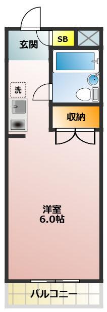ベルメゾン片岡(ワンルーム/2階)の間取り写真