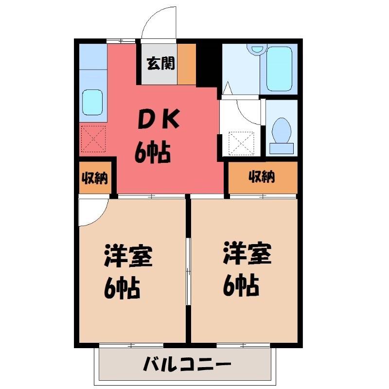 田胡ハイツB(2DK/2階)の間取り写真