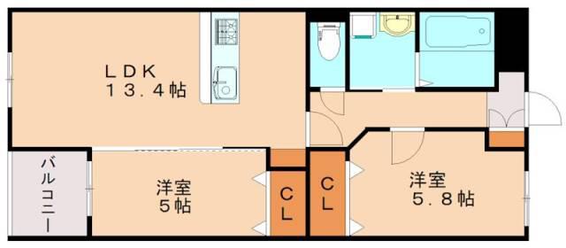 グランドゥール潤野(2LDK/4階)の間取り写真