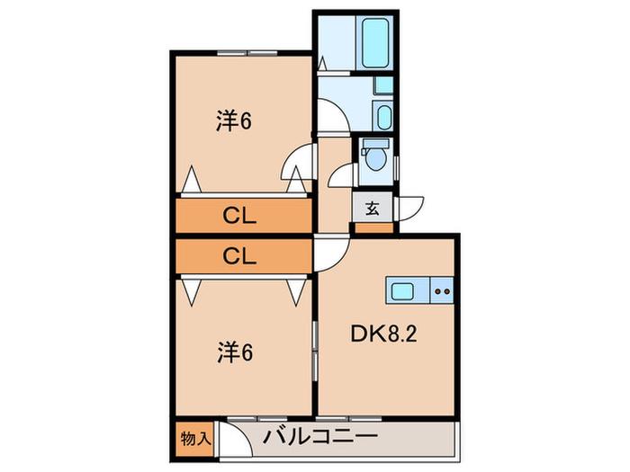 ときわ塩屋レクラン(2DK/2階)の間取り写真