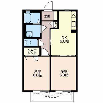 ファミーユ21 A(2DK/1階)の間取り写真