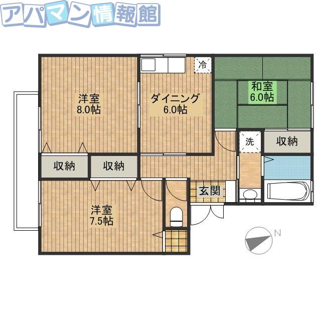 フレマリール花菱B棟(3DK/1階)の間取り写真