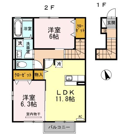 エムアンドエス水道町 202(2LDK/2階)の間取り写真
