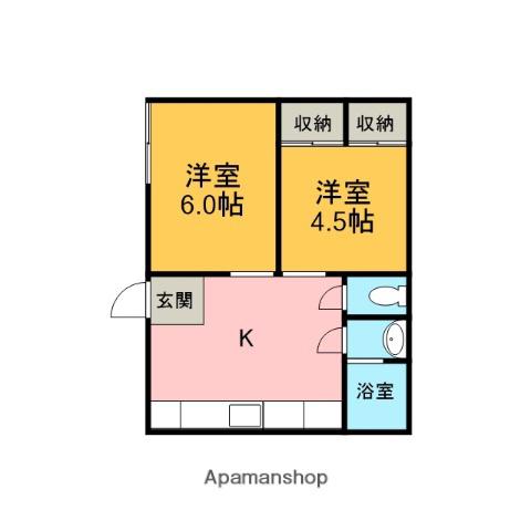 ホワイトシティ東新(2K/1階)の間取り写真