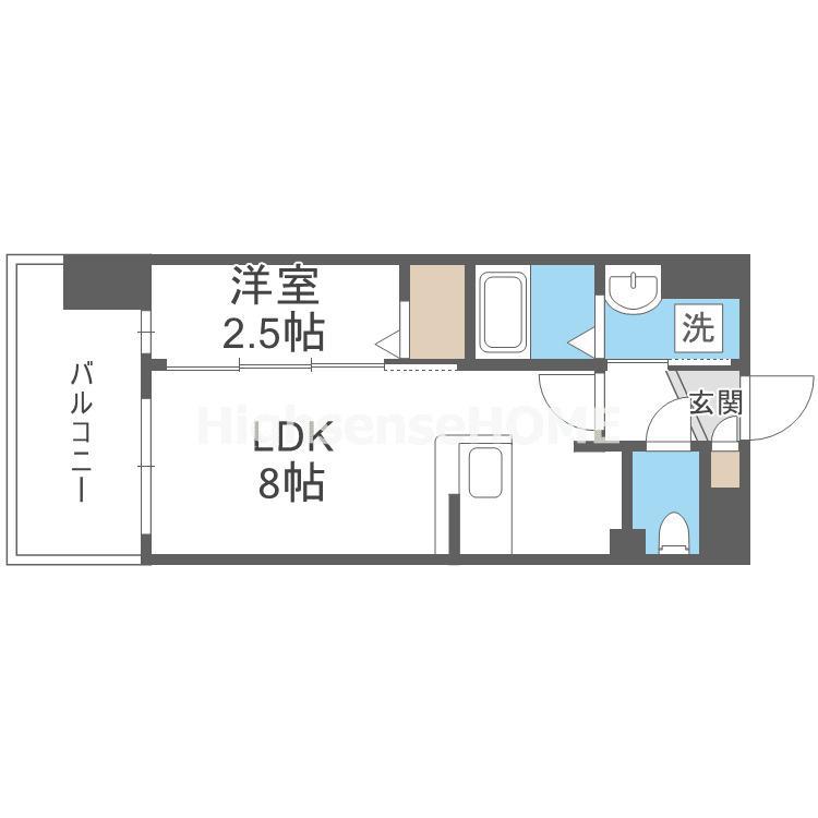LUXE玉造南(1LDK/14階)の間取り写真