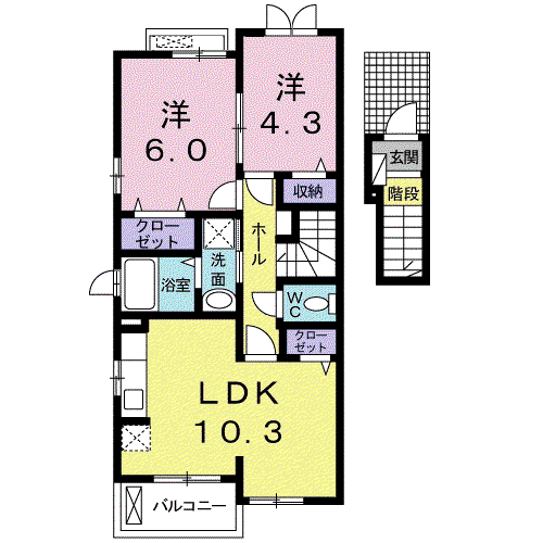 カーサ アブニール(2LDK/2階)の間取り写真
