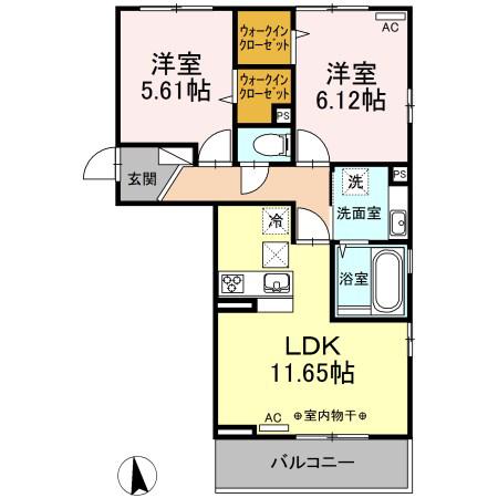ティアレ上石田(2LDK/1階)の間取り写真