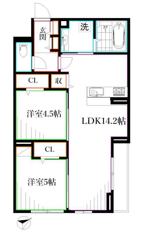 D-PRECIOUS武蔵野(2LDK/3階)の間取り写真