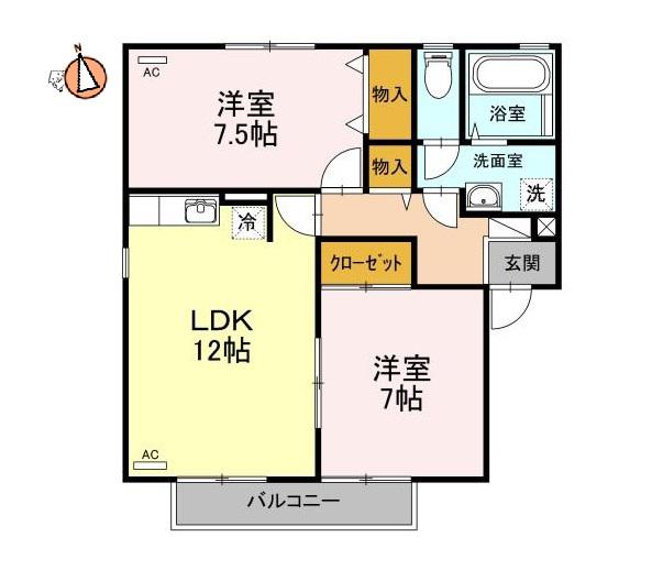 コートルミエール A棟(2LDK/2階)の間取り写真
