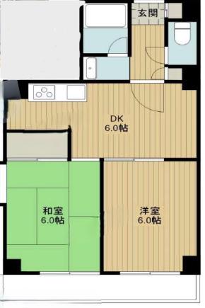 フラットワセダ(2DK/9階)の間取り写真
