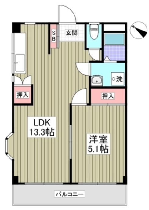 メゾン・ド・ソレイユ梶ヶ谷(1LDK/2階)の間取り写真