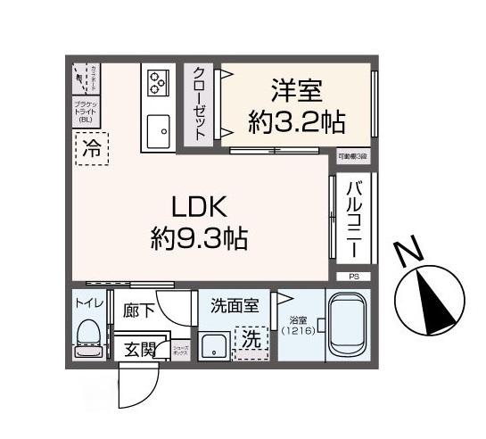 DELICA花畑(1LDK/1階)の間取り写真