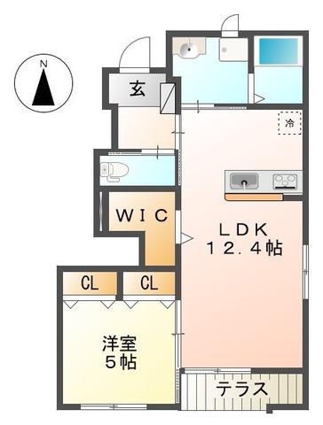 クレッセント若林B(1LDK/1階)の間取り写真
