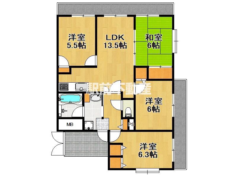 ライオンズマンション名島(4LDK/3階)の間取り写真