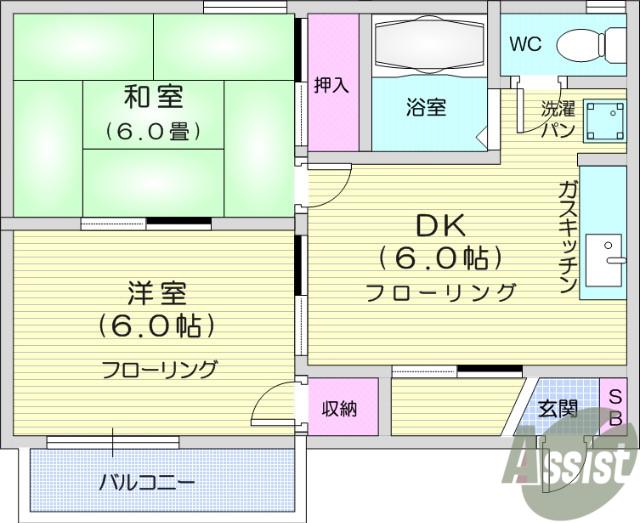 メイゾン青葉(2DK/2階)の間取り写真