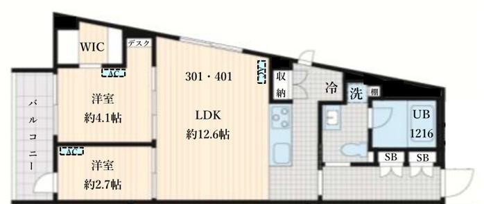 FULLEA島津山(2LDK/2階)の間取り写真