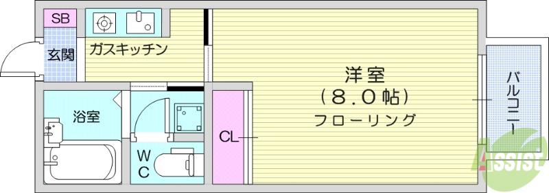 グレース萩野町D棟(1K/2階)の間取り写真