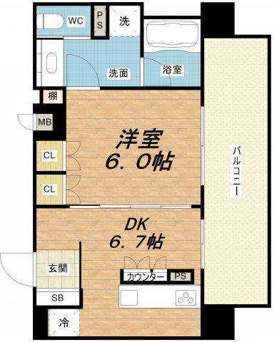 リーガル靱本町(1DK/13階)の間取り写真